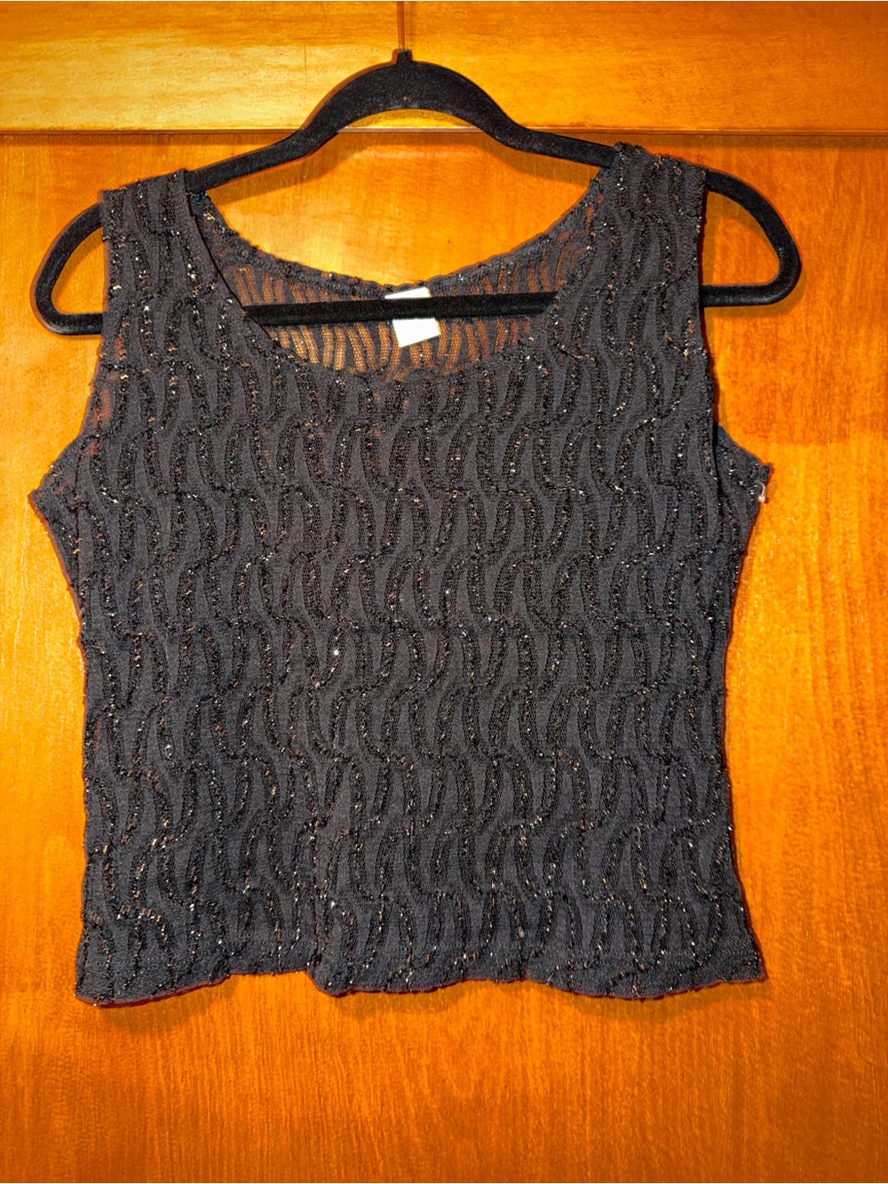 Vintage NAP Black Sheer Lace Metallic Sparkle Tank Top 90s Y2K